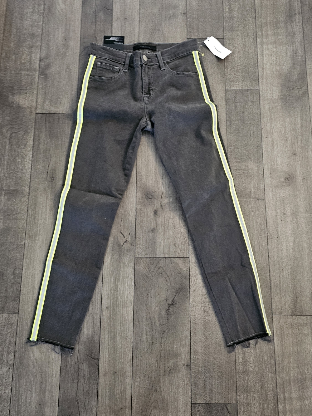 J Brand 835 Epitome Crop  Skinny Jeans with Neon Yellow Side Stripes Size 26{B26